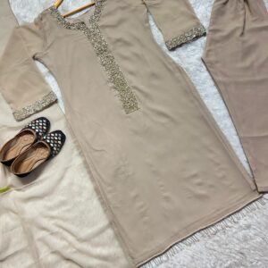 DESIRABLE FANCY GEORGET HAND WORK WOMENS 3 PIECE SET (1150) LIGHT BROWN