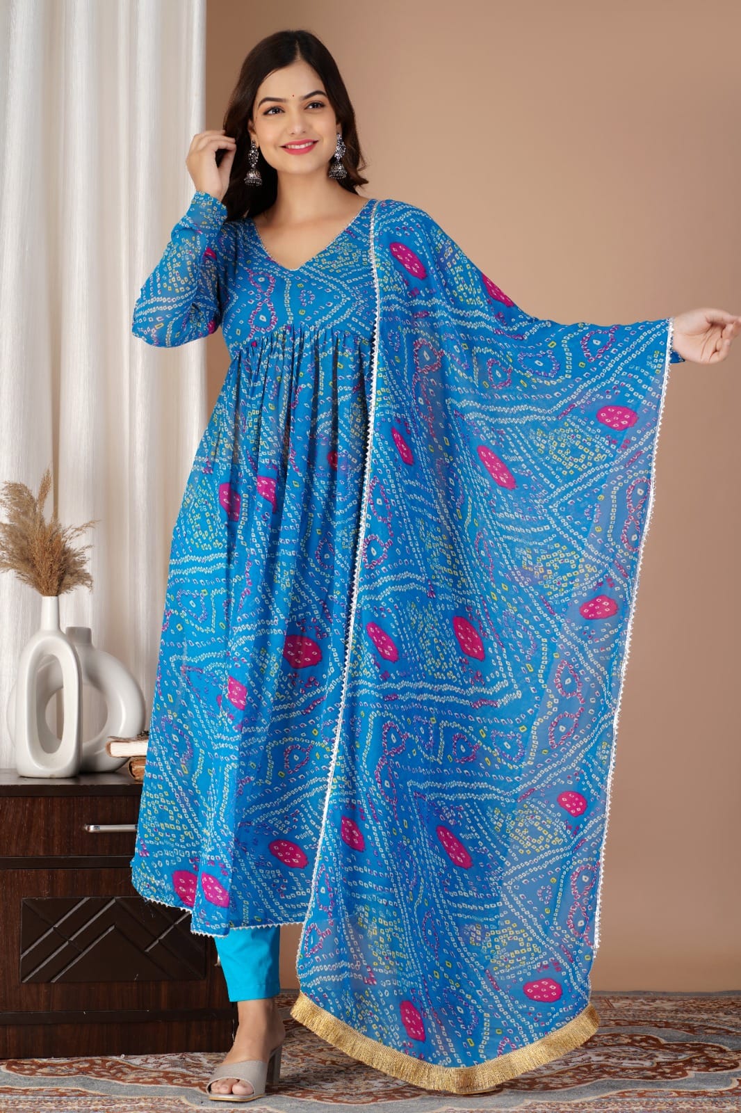WOMES PARTY WEAR AND FORMAL ALL TIME SUITED KURTIS 3 PIECE SET FOR WOMENS (ROYAL)