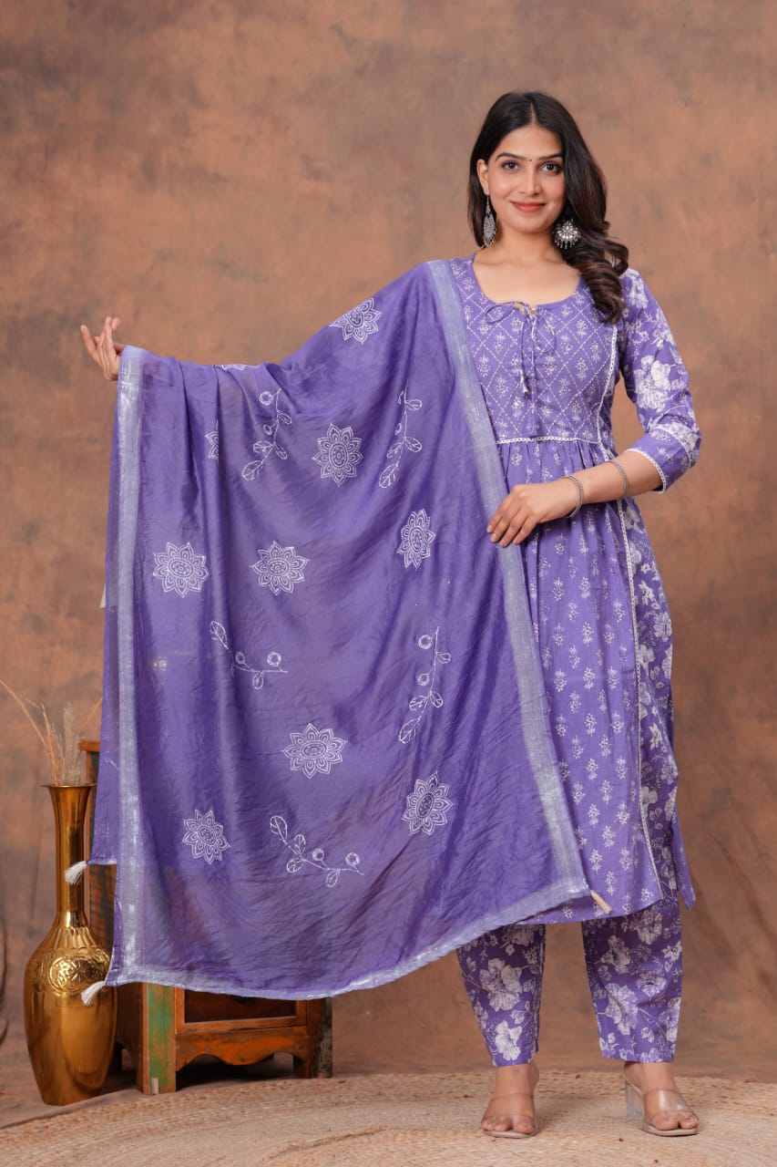 WOMES PARTY WEAR AND FORMAL ALL TIME SUITED KURTIS 3 PIECE SET FOR WOMENS (ROYAL)