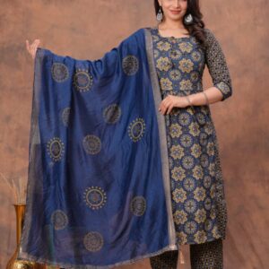 WOMES PARTY WEAR AND FORMAL ALL TIME SUITED KURTIS 3 PIECE SET FOR WOMENS (ROYAL)