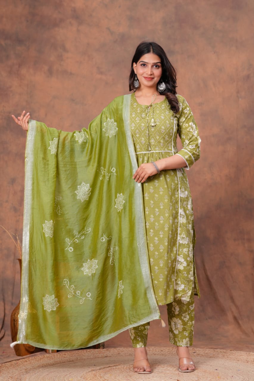 WOMES PARTY WEAR AND FORMAL ALL TIME SUITED KURTIS 3 PIECE SET FOR WOMENS (ROYAL)