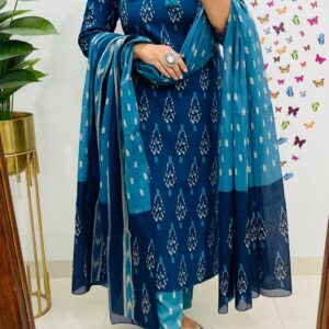 WOMES PARTY WEAR AND FORMAL ALL TIME SUITED KURTIS 3 PIECE SET FOR WOMENS (ROYAL)
