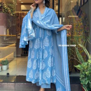 WOMES PARTY WEAR AND FORMAL ALL TIME SUITED KURTIS 3 PIECE SET FOR WOMENS (ROYAL)