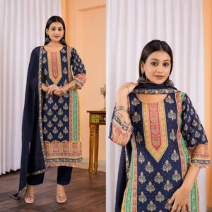 WOMES PARTY WEAR AND FORMAL ALL TIME SUITED KURTIS 3 PIECE SET FOR WOMENS (ROYAL)