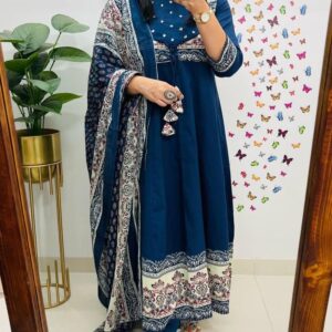 WOMES PARTY WEAR AND FORMAL ALL TIME SUITED KURTIS 3 PIECE SET FOR WOMENS (ROYAL)