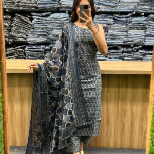 WOMES PARTY WEAR AND FORMAL ALL TIME SUITED KURTIS 3 PIECE SET FOR WOMENS (ROYAL)
