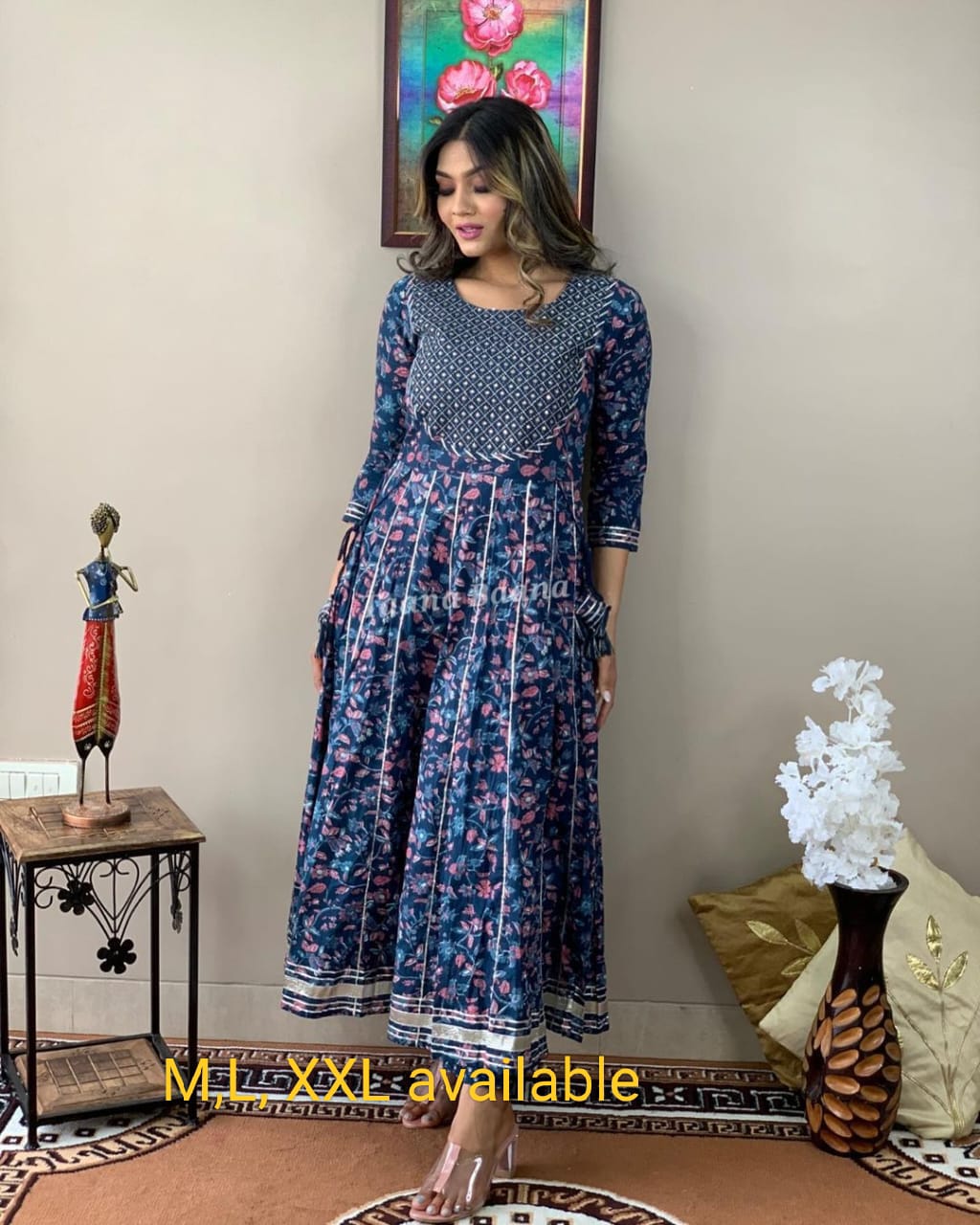 WOMES PARTY WEAR AND FORMAL ALL TIME SUITED KURTIS 3 PIECE SET FOR WOMENS (ROYAL)