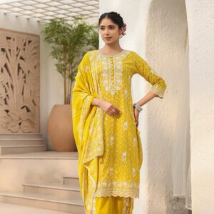 WOMES PARTY WEAR AND FORMAL ALL TIME SUITED KURTIS 3 PIECE SET FOR WOMENS (ROYAL)