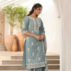 WOMES PARTY WEAR AND FORMAL ALL TIME SUITED KURTIS 3 PIECE SET FOR WOMENS (ROYAL)