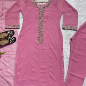 DESIRABLE FANCY GEORGET HAND WORK WOMENS 3 PIECE SET (1150) PINK COLOUR