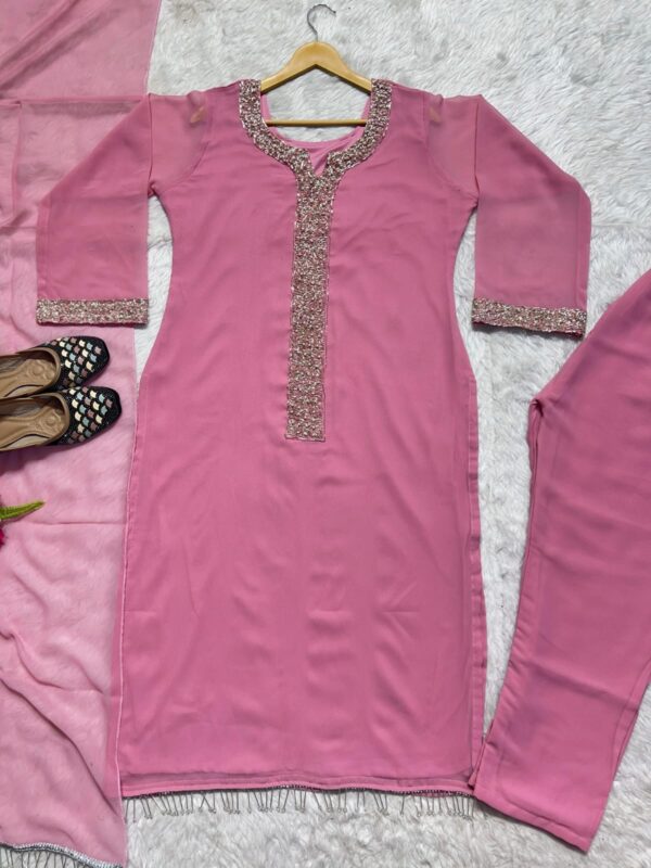 DESIRABLE FANCY GEORGET HAND WORK WOMENS 3 PIECE SET (1150) PINK COLOUR