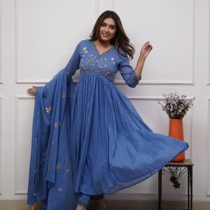 WOMES PARTY WEAR AND FORMAL ALL TIME SUITED KURTIS 3 PIECE SET FOR WOMENS (ROYAL)