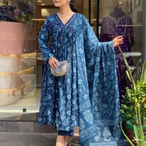 WOMES PARTY WEAR AND FORMAL ALL TIME SUITED KURTIS 3 PIECE SET FOR WOMENS (ROYAL)