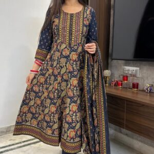 WOMES PARTY WEAR AND FORMAL ALL TIME SUITED KURTIS 3 PIECE SET FOR WOMENS (ROYAL)