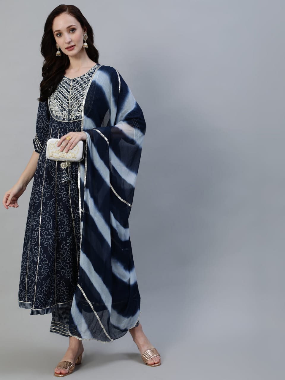 WOMES PARTY WEAR AND FORMAL ALL TIME SUITED KURTIS 3 PIECE SET FOR WOMENS (ROYAL)