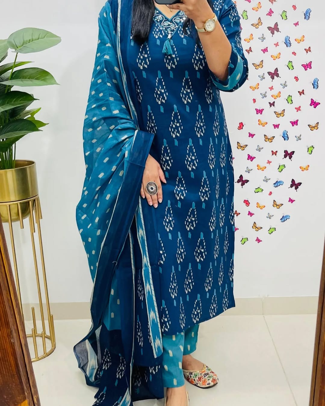 WOMES PARTY WEAR AND FORMAL ALL TIME SUITED KURTIS 3 PIECE SET FOR WOMENS (ROYAL)