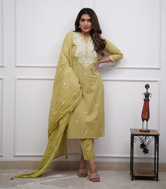 WOMES PARTY WEAR AND FORMAL ALL TIME SUITED KURTIS 3 PIECE SET FOR WOMENS (ROYAL)