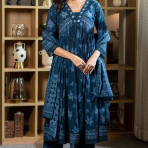 WOMES PARTY WEAR AND FORMAL ALL TIME SUITED KURTIS 3 PIECE SET FOR WOMENS (ROYAL)