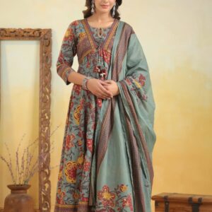WOMES PARTY WEAR AND FORMAL ALL TIME SUITED KURTIS 3 PIECE SET FOR WOMENS (ROYAL)