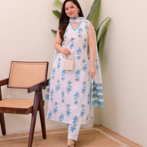 WOMES PARTY WEAR AND FORMAL ALL TIME SUITED KURTIS 3 PIECE SET FOR WOMENS (ROYAL)