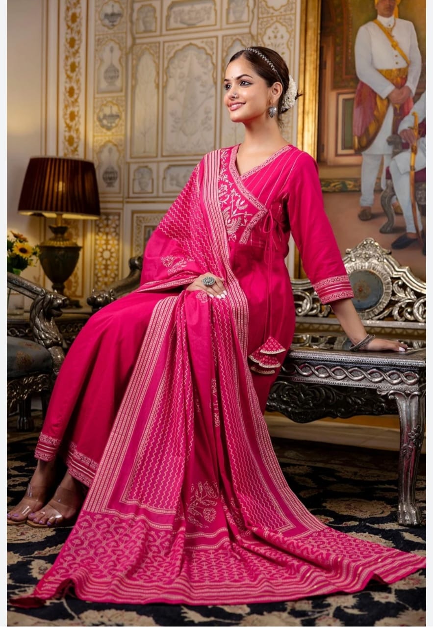 WOMES PARTY WEAR AND FORMAL ALL TIME SUITED KURTIS 3 PIECE SET FOR WOMENS (ROYAL)