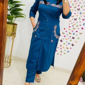 WOMES PARTY WEAR AND FORMAL ALL TIME SUITED KURTIS 3 PIECE SET FOR WOMENS (ROYAL)