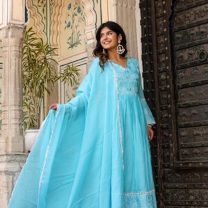 WOMES PARTY WEAR AND FORMAL ALL TIME SUITED KURTIS 3 PIECE SET FOR WOMENS (ROYAL)