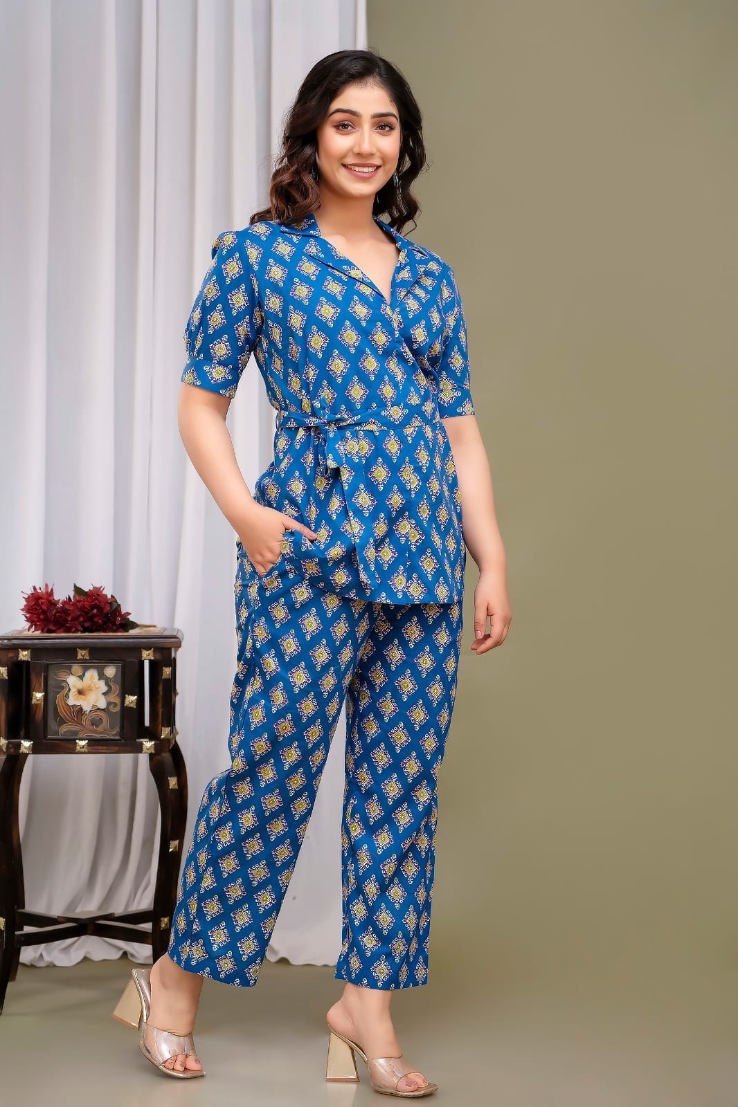 WOMES PARTY WEAR AND FORMAL ALL TIME SUITED KURTIS 3 PIECE SET FOR WOMENS (ROYAL)