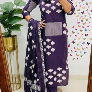 WOMES PARTY WEAR AND FORMAL ALL TIME SUITED KURTIS 3 PIECE SET FOR WOMENS (ROYAL)