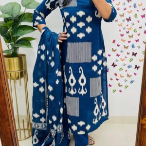 WOMES PARTY WEAR AND FORMAL ALL TIME SUITED KURTIS 3 PIECE SET FOR WOMENS (ROYAL)
