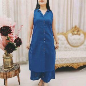 WOMES PARTY WEAR AND FORMAL ALL TIME SUITED KURTIS 3 PIECE SET FOR WOMENS (ROYAL)