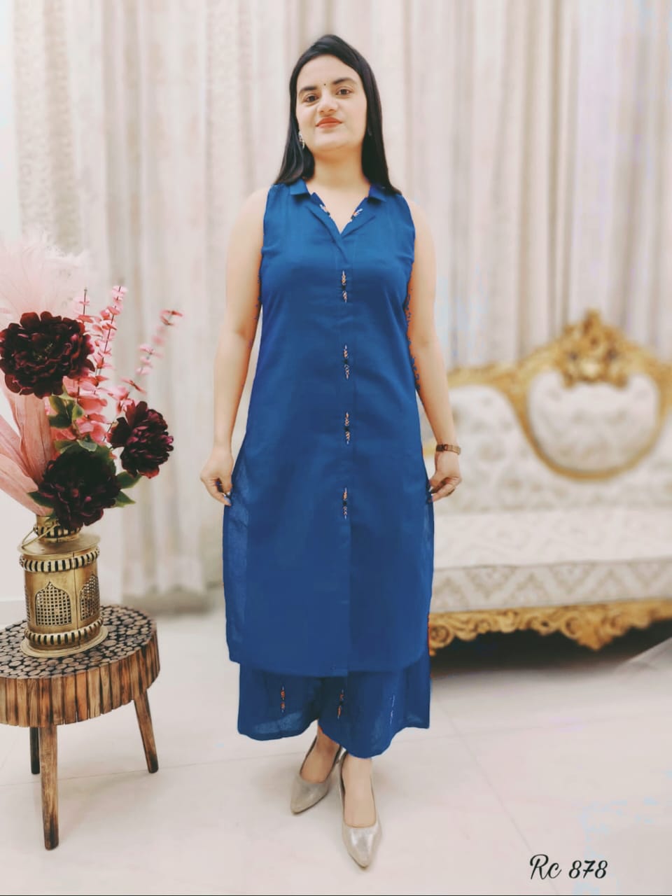 WOMES PARTY WEAR AND FORMAL ALL TIME SUITED KURTIS 3 PIECE SET FOR WOMENS (ROYAL)