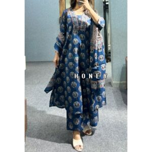 WOMES PARTY WEAR AND FORMAL ALL TIME SUITED KURTIS 3 PIECE SET FOR WOMENS (ROYAL)