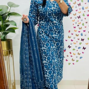 WOMES PARTY WEAR AND FORMAL ALL TIME SUITED KURTIS 3 PIECE SET FOR WOMENS (ROYAL)
