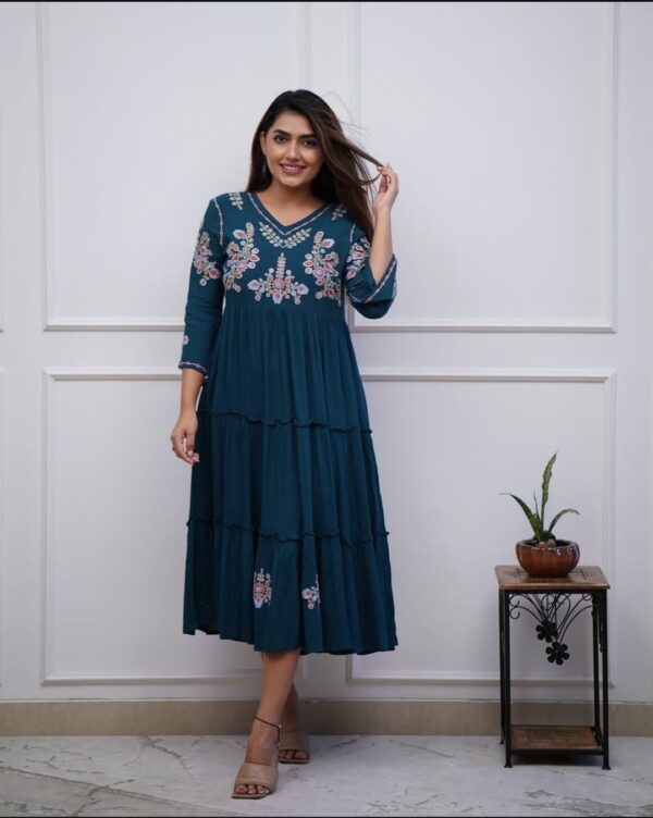 WOMES PARTY WEAR AND FORMAL ALL TIME SUITED KURTIS 3 PIECE SET FOR WOMENS (ROYAL)