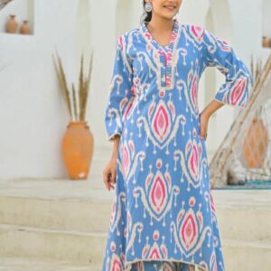 WOMES PARTY WEAR AND FORMAL ALL TIME SUITED KURTIS 3 PIECE SET FOR WOMENS (ROYAL)