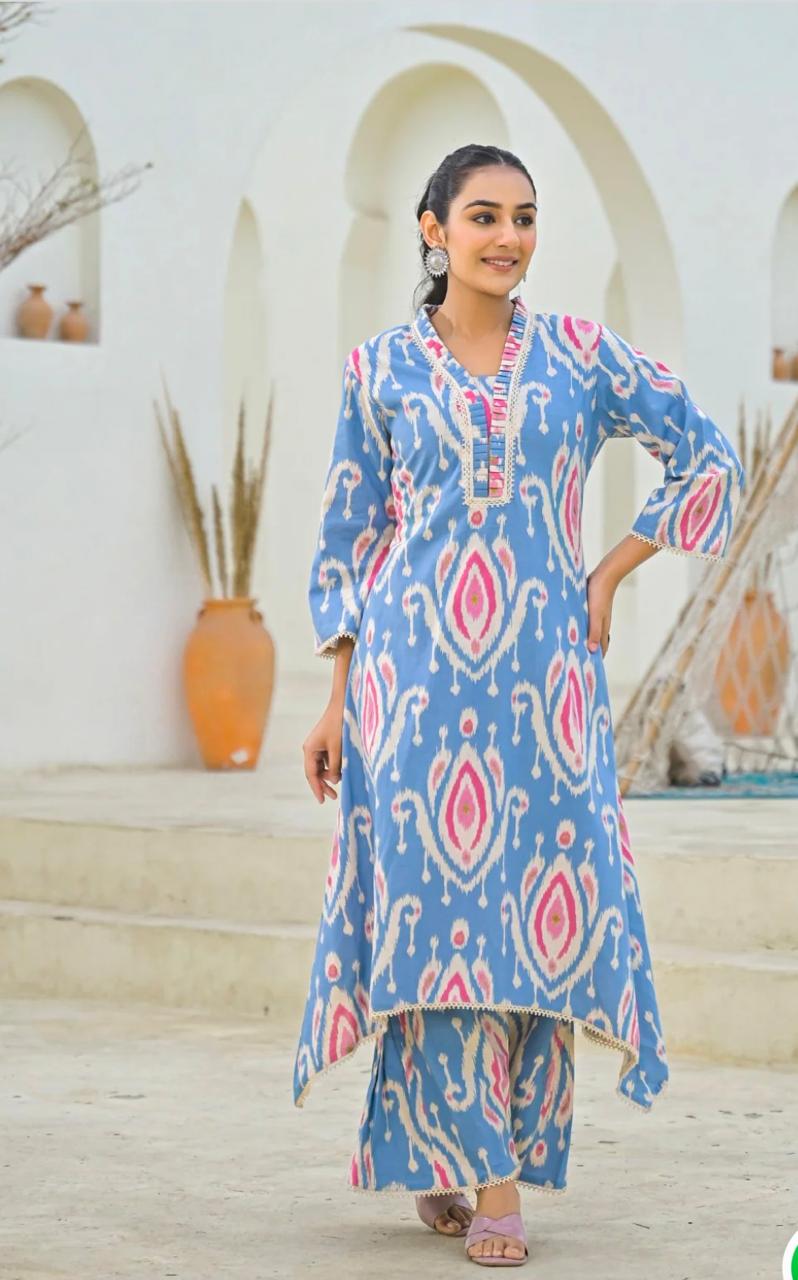WOMES PARTY WEAR AND FORMAL ALL TIME SUITED KURTIS 3 PIECE SET FOR WOMENS (ROYAL)