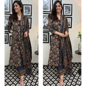 WOMES PARTY WEAR AND FORMAL ALL TIME SUITED KURTIS 3 PIECE SET FOR WOMENS (ROYAL)