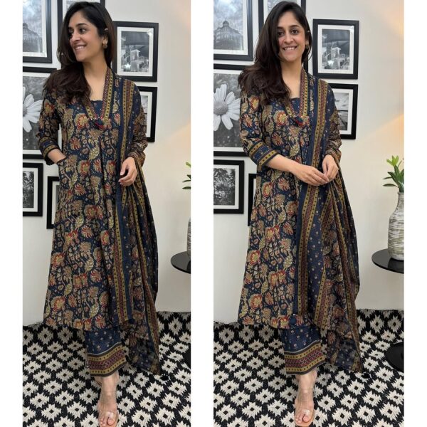 WOMES PARTY WEAR AND FORMAL ALL TIME SUITED KURTIS 3 PIECE SET FOR WOMENS (ROYAL)