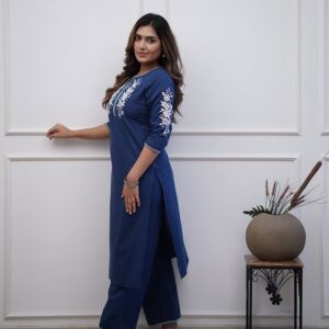 WOMES PARTY WEAR AND FORMAL ALL TIME SUITED KURTIS 3 PIECE SET FOR WOMENS (ROYAL)