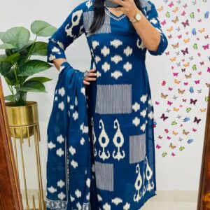 WOMES PARTY WEAR AND FORMAL ALL TIME SUITED KURTIS 3 PIECE SET FOR WOMENS (ROYAL)