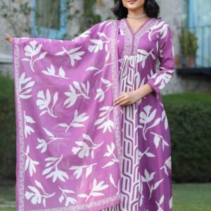 WOMES PARTY WEAR AND FORMAL ALL TIME SUITED KURTIS 3 PIECE SET FOR WOMENS (ROYAL)