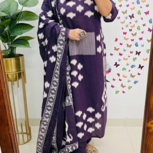 WOMES PARTY WEAR AND FORMAL ALL TIME SUITED KURTIS 3 PIECE SET FOR WOMENS (ROYAL)