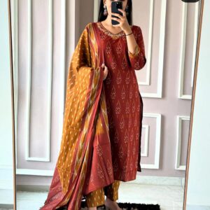 WOMES PARTY WEAR AND FORMAL ALL TIME SUITED KURTIS 3 PIECE SET FOR WOMENS (ROYAL)