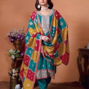 WOMES PARTY WEAR AND FORMAL ALL TIME SUITED KURTIS 3 PIECE SET FOR WOMENS (ROYAL)
