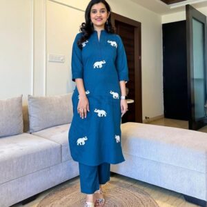 WOMES PARTY WEAR AND FORMAL ALL TIME SUITED KURTIS 3 PIECE SET FOR WOMENS (ROYAL)