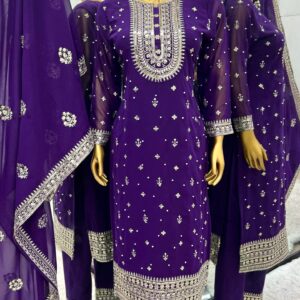 WOMES PARTY WEAR AND FORMAL ALL TIME SUITED KURTIS 3 PIECE SET FOR WOMENS (ROYAL)