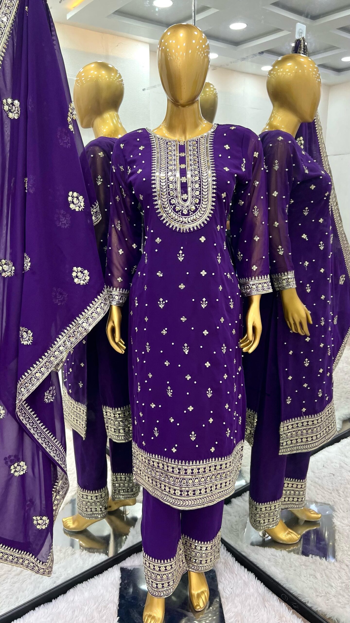 WOMES PARTY WEAR AND FORMAL ALL TIME SUITED KURTIS 3 PIECE SET FOR WOMENS (ROYAL)