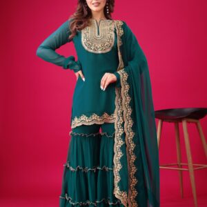 WOMES PARTY WEAR AND FORMAL ALL TIME SUITED KURTIS 3 PIECE SET FOR WOMENS (ROYAL)