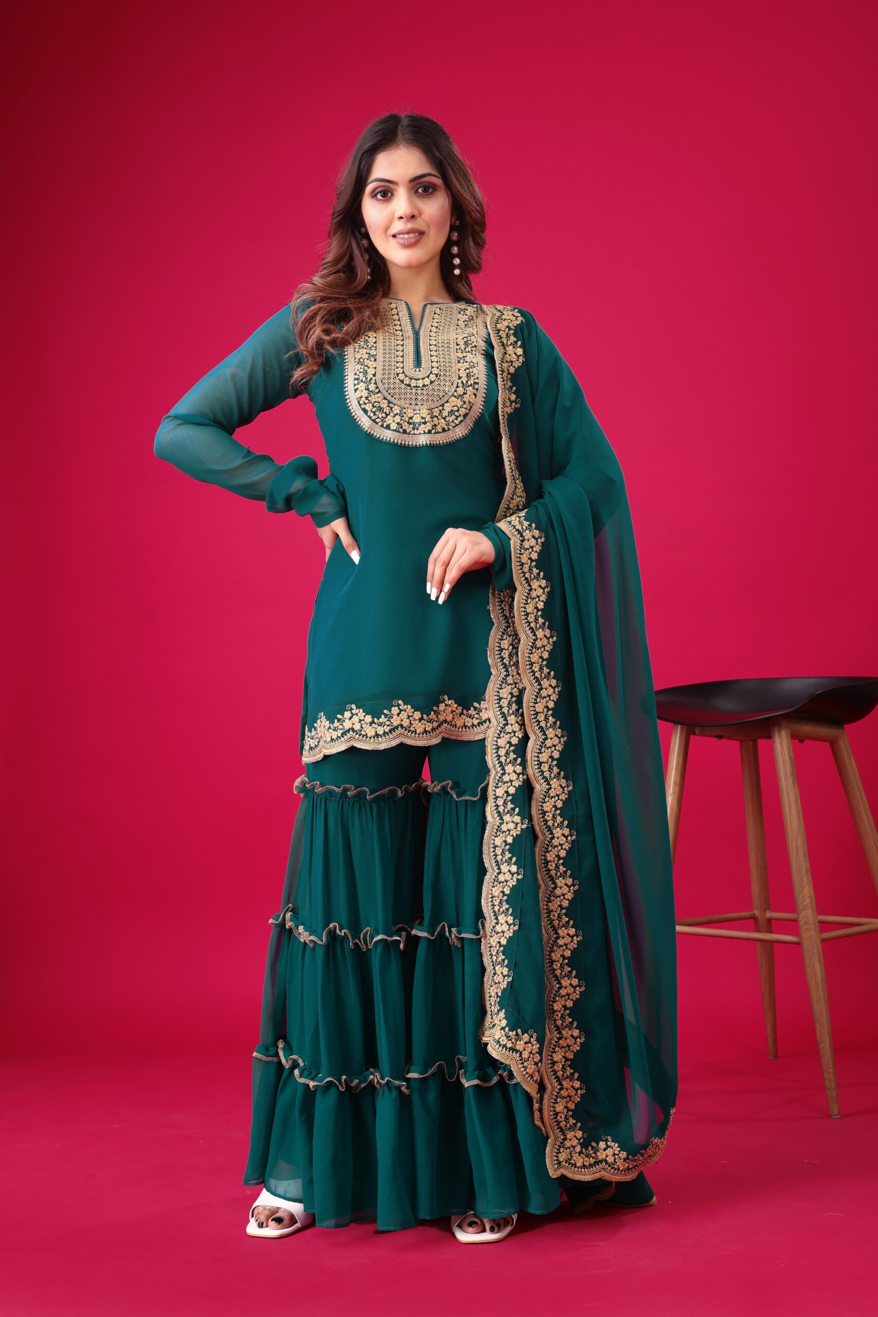 WOMES PARTY WEAR AND FORMAL ALL TIME SUITED KURTIS 3 PIECE SET FOR WOMENS (ROYAL)